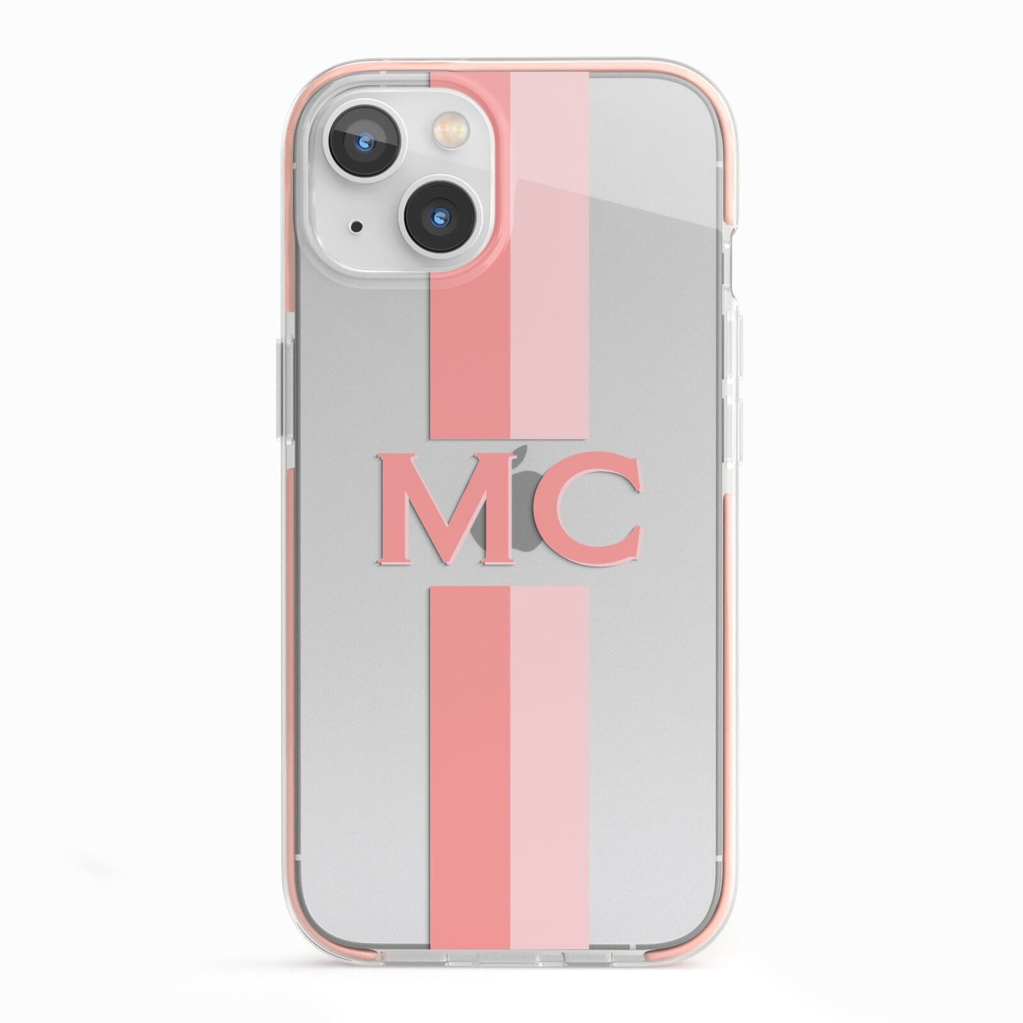 Personalised Transparent Striped Coral Pink iPhone 13 TPU Impact Case with Pink Edges