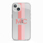 Personalised Transparent Striped Coral Pink iPhone 13 TPU Impact Case with White Edges