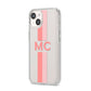 Personalised Transparent Striped Coral Pink iPhone 14 Clear Tough Case Starlight Angled Image