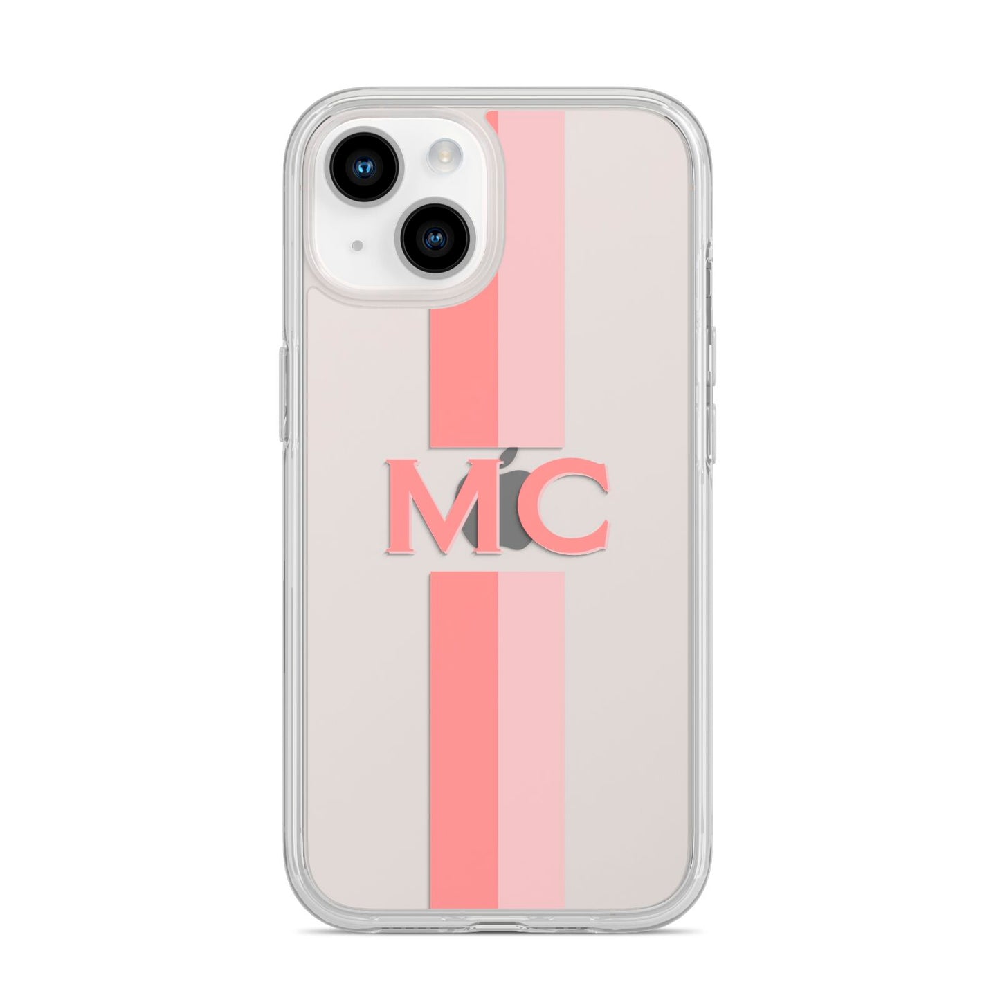 Personalised Transparent Striped Coral Pink iPhone 14 Clear Tough Case Starlight