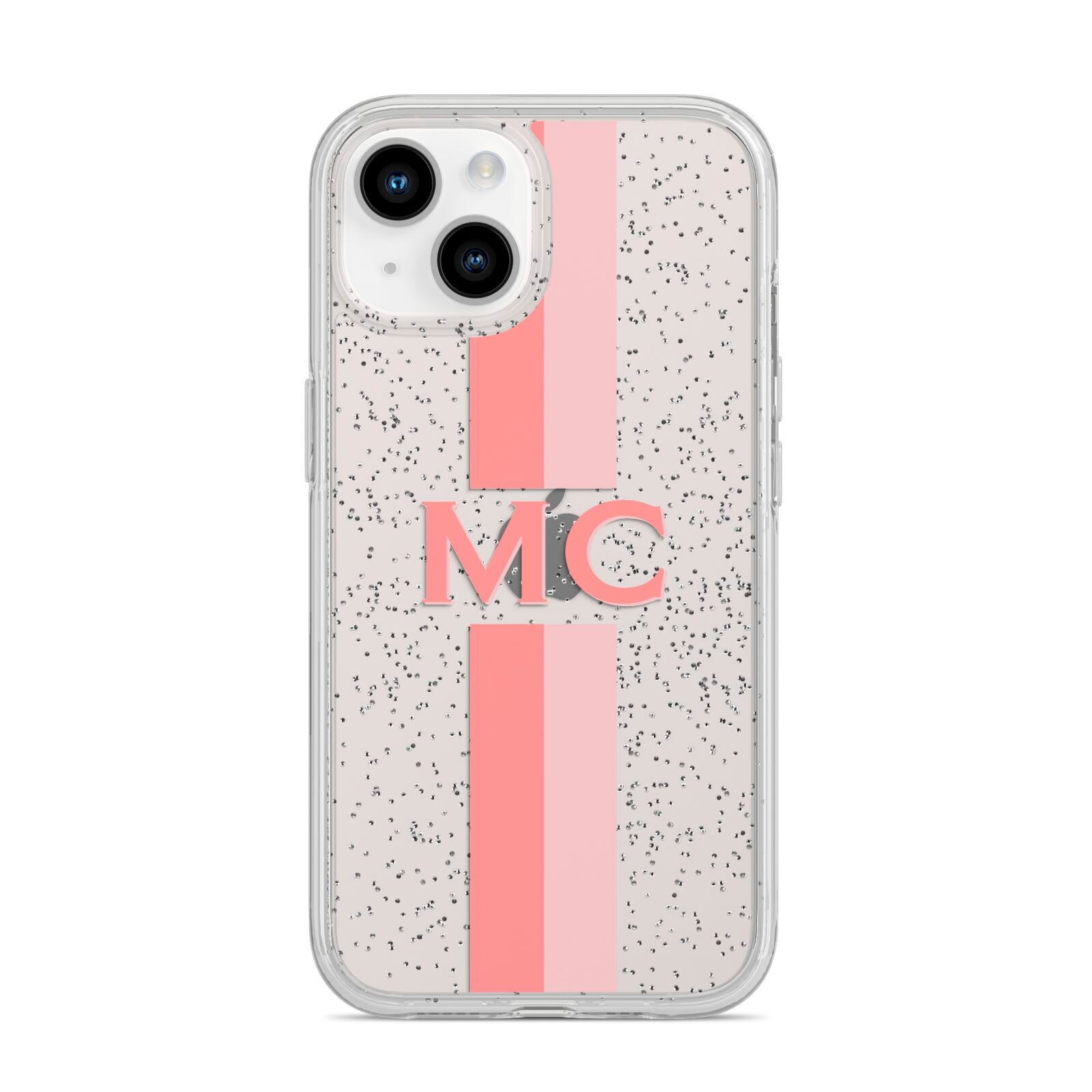 Personalised Transparent Striped Coral Pink iPhone 14 Glitter Tough Case Starlight