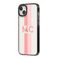 Personalised Transparent Striped Coral Pink iPhone 14 Plus Black Impact Case Side Angle on Silver phone