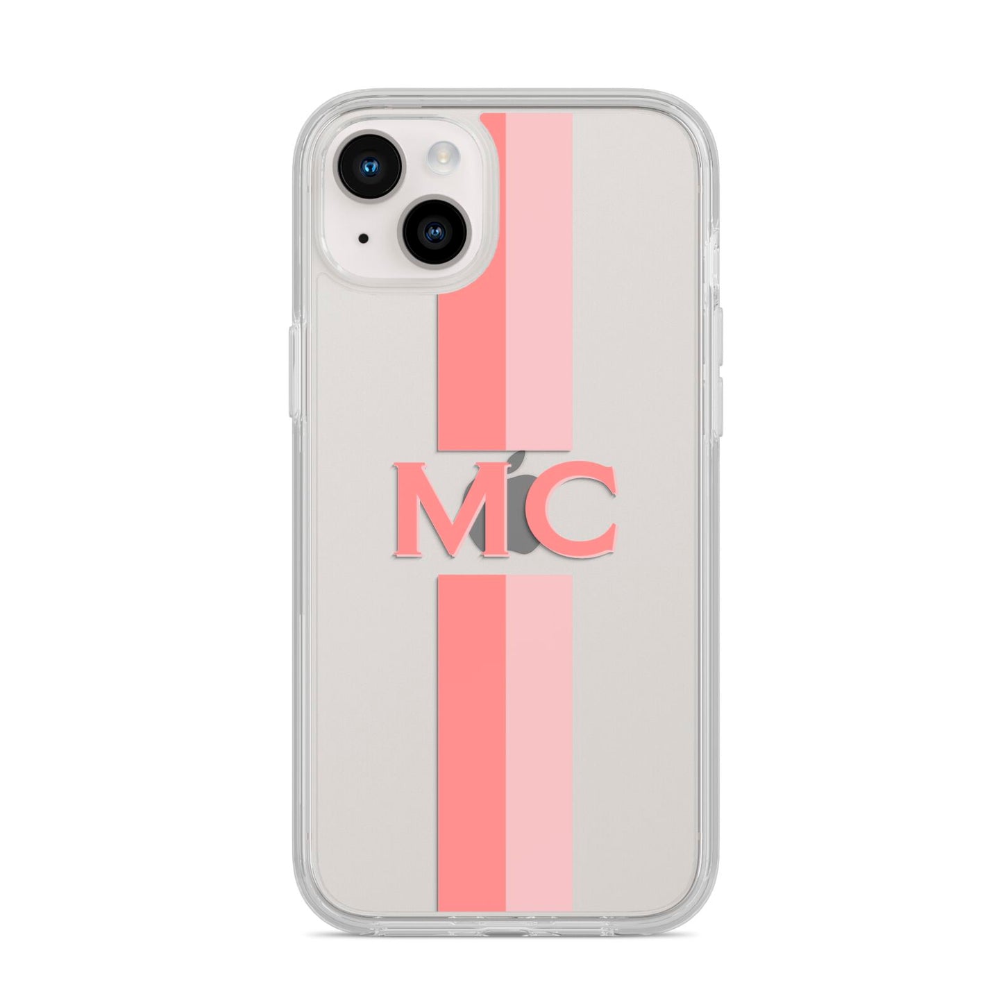 Personalised Transparent Striped Coral Pink iPhone 14 Plus Clear Tough Case Starlight