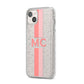 Personalised Transparent Striped Coral Pink iPhone 14 Plus Glitter Tough Case Starlight Angled Image