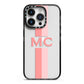 Personalised Transparent Striped Coral Pink iPhone 14 Pro Black Impact Case on Silver phone