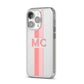 Personalised Transparent Striped Coral Pink iPhone 14 Pro Clear Tough Case Silver Angled Image
