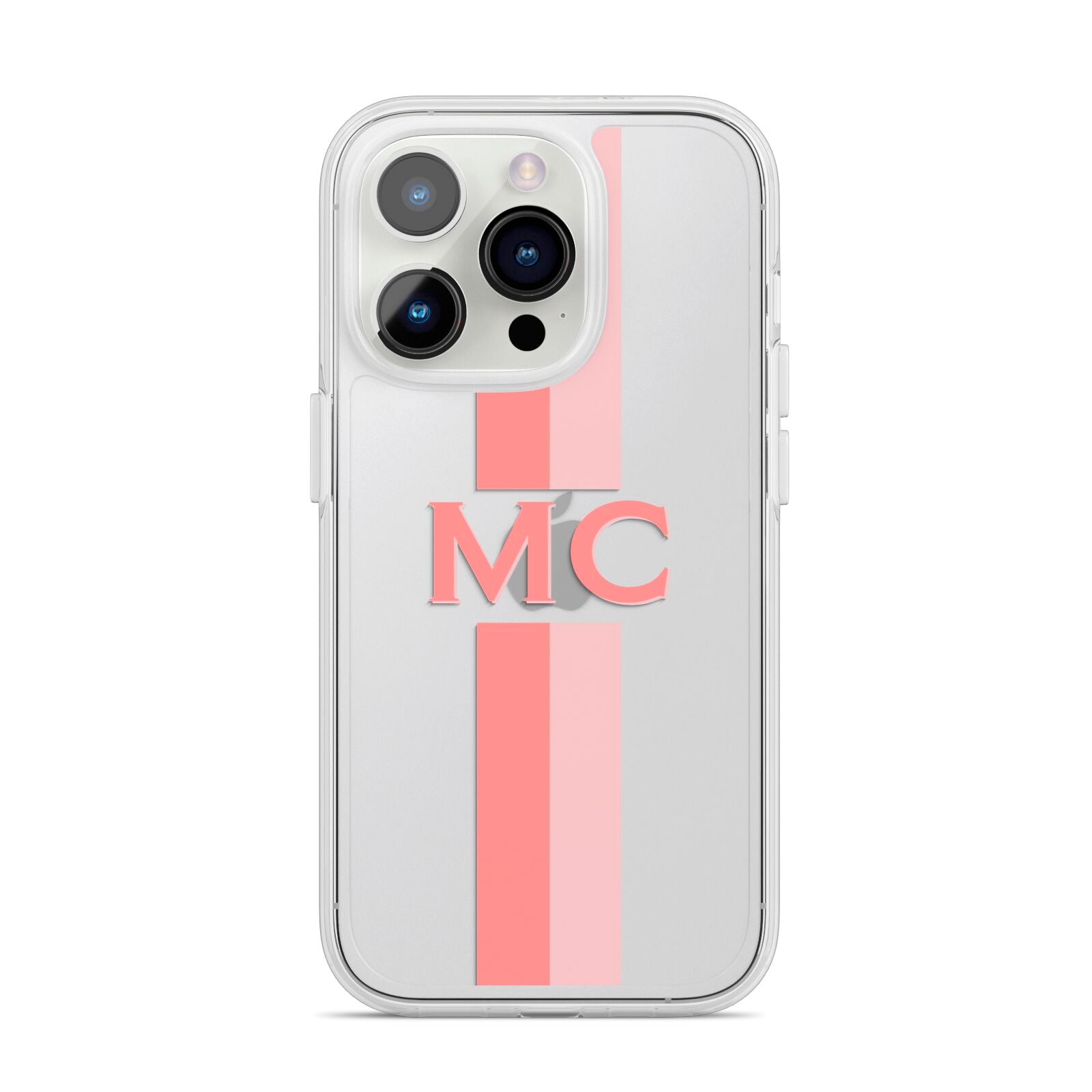 Personalised Transparent Striped Coral Pink iPhone 14 Pro Clear Tough Case Silver