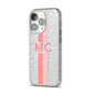 Personalised Transparent Striped Coral Pink iPhone 14 Pro Glitter Tough Case Silver Angled Image