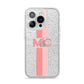 Personalised Transparent Striped Coral Pink iPhone 14 Pro Glitter Tough Case Silver