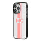 Personalised Transparent Striped Coral Pink iPhone 14 Pro Max Black Impact Case Side Angle on Silver phone