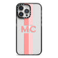 Personalised Transparent Striped Coral Pink iPhone 14 Pro Max Black Impact Case on Silver phone
