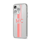 Personalised Transparent Striped Coral Pink iPhone 14 Pro Max Clear Tough Case Silver Angled Image