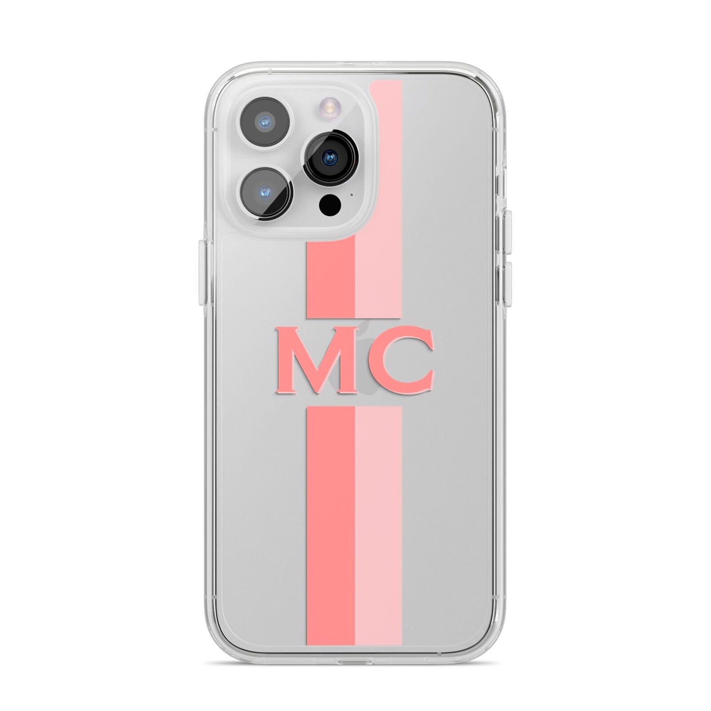 Personalised Transparent Striped Coral Pink iPhone 14 Pro Max Clear Tough Case Silver