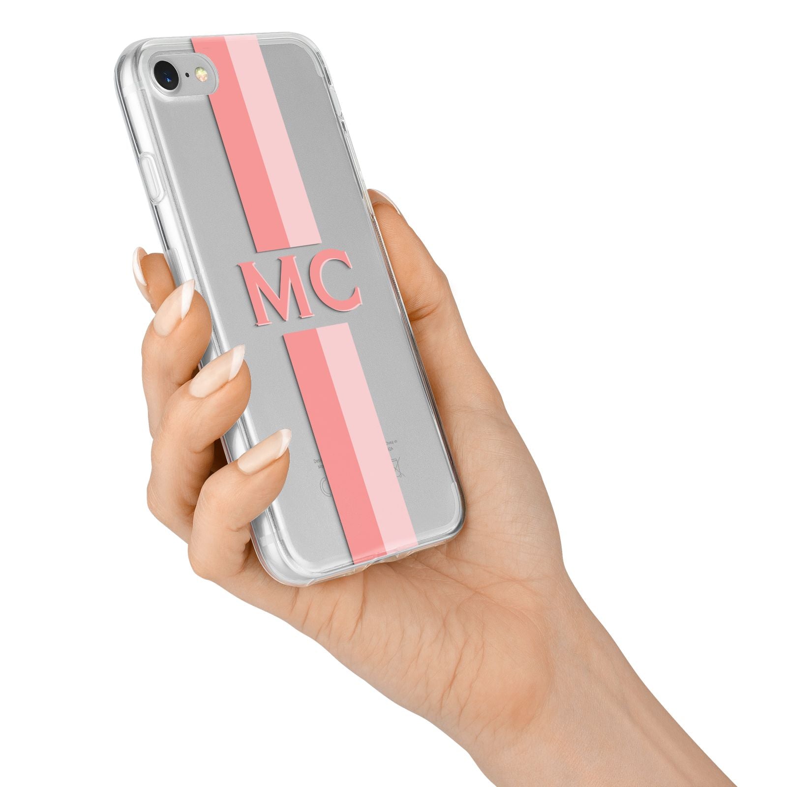 Personalised Transparent Striped Coral Pink iPhone 7 Bumper Case on Silver iPhone Alternative Image