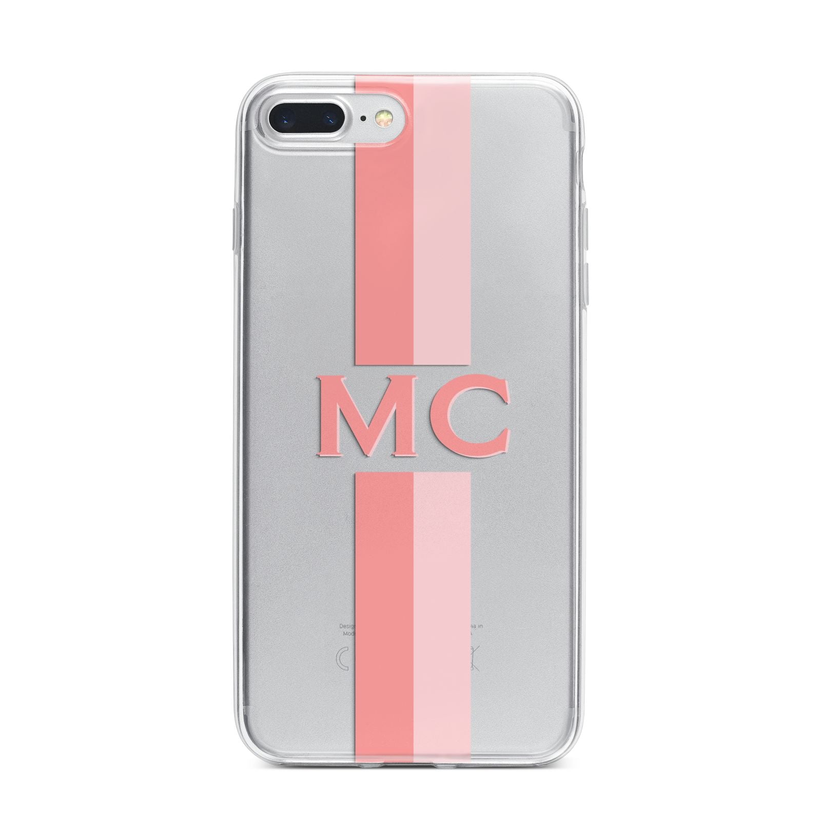 Personalised Transparent Striped Coral Pink iPhone 7 Plus Bumper Case on Silver iPhone