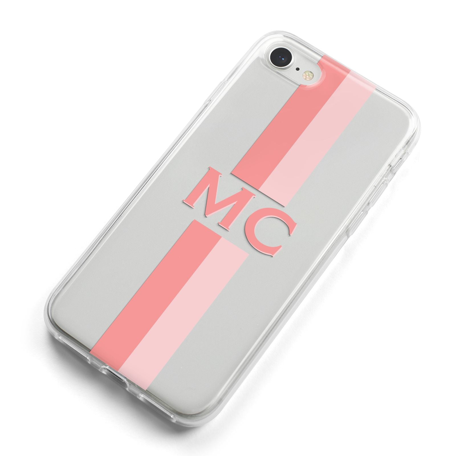 Personalised Transparent Striped Coral Pink iPhone 8 Bumper Case on Silver iPhone Alternative Image