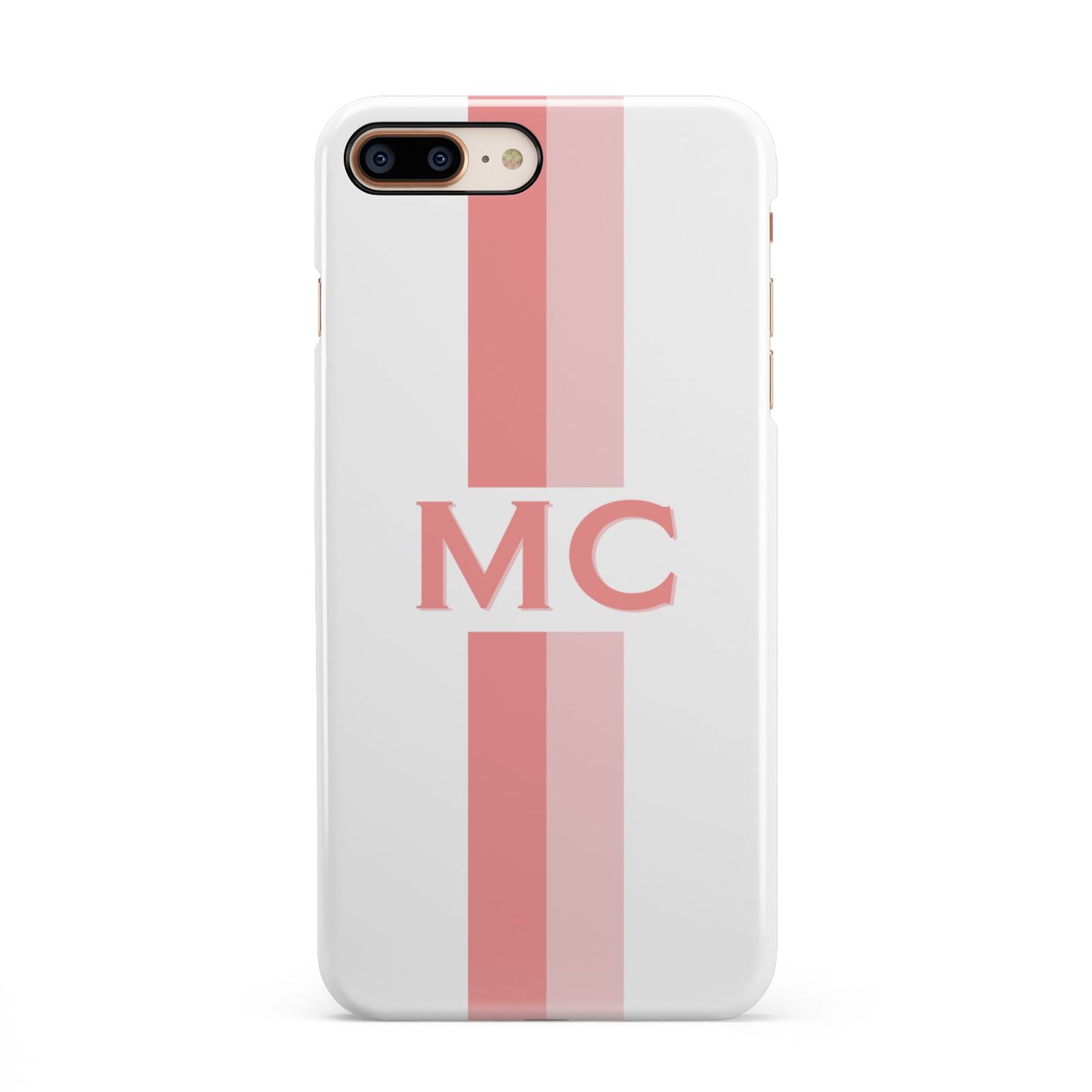 Personalised Transparent Striped Coral Pink iPhone 8 Plus 3D Snap Case on Gold Phone
