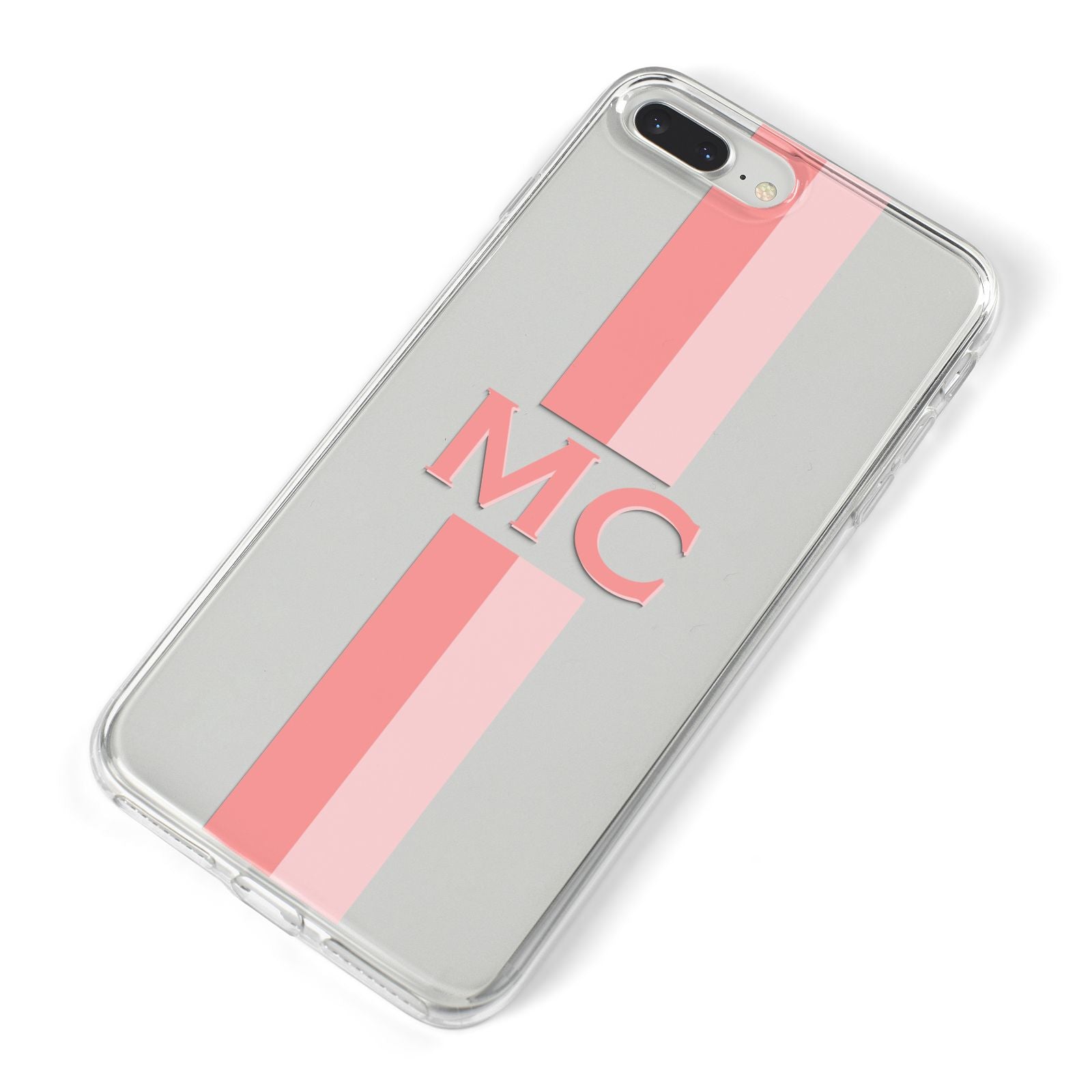 Personalised Transparent Striped Coral Pink iPhone 8 Plus Bumper Case on Silver iPhone Alternative Image