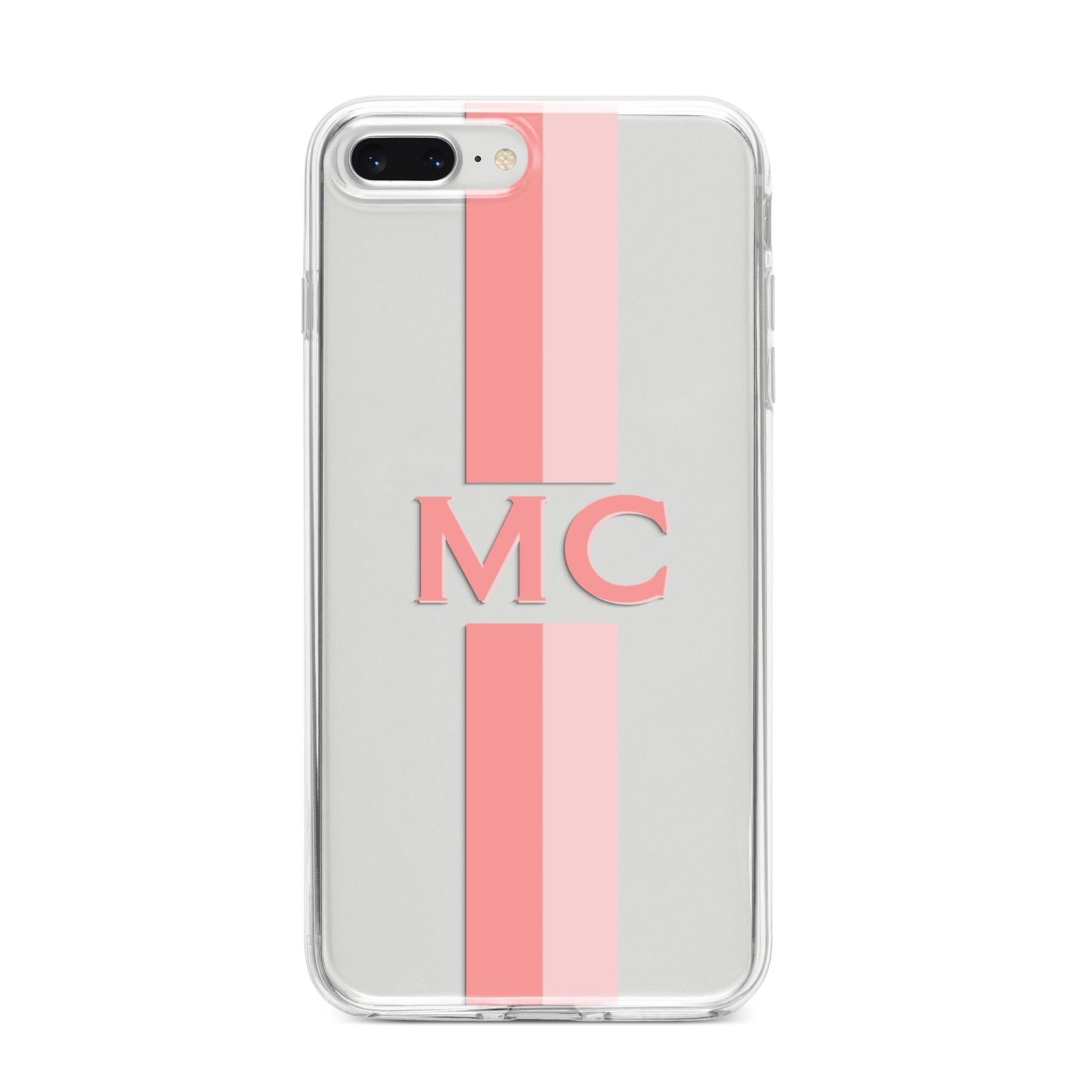 Personalised Transparent Striped Coral Pink iPhone 8 Plus Bumper Case on Silver iPhone