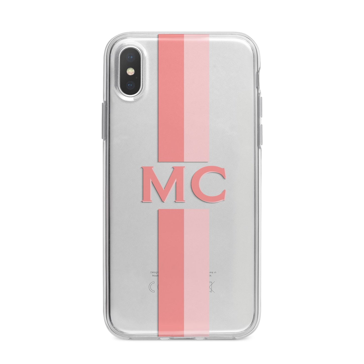 Personalised Transparent Striped Coral Pink iPhone X Bumper Case on Silver iPhone Alternative Image 1