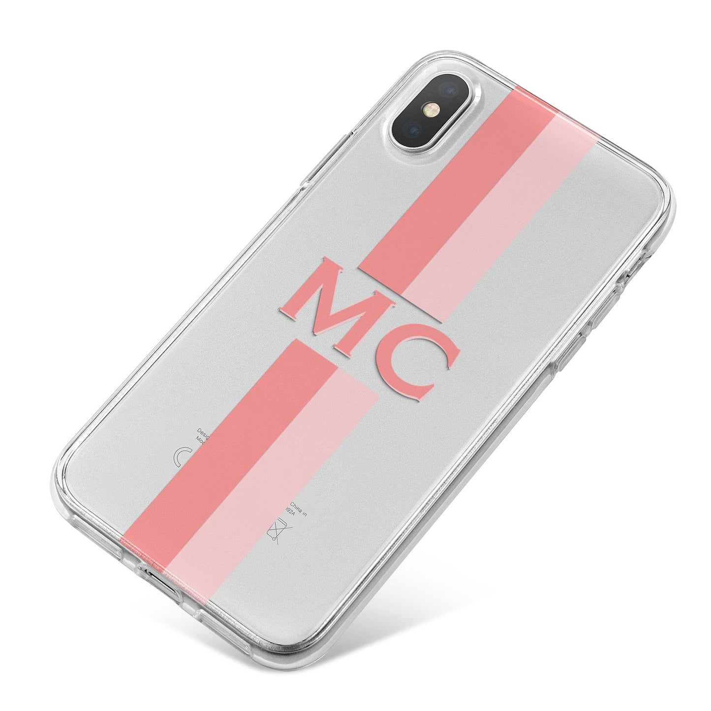 Personalised Transparent Striped Coral Pink iPhone X Bumper Case on Silver iPhone