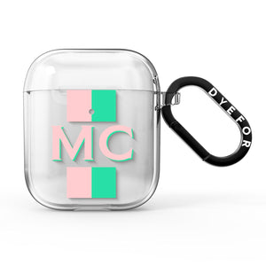 Personalised Transparent Striped Pink & Green AirPods Case