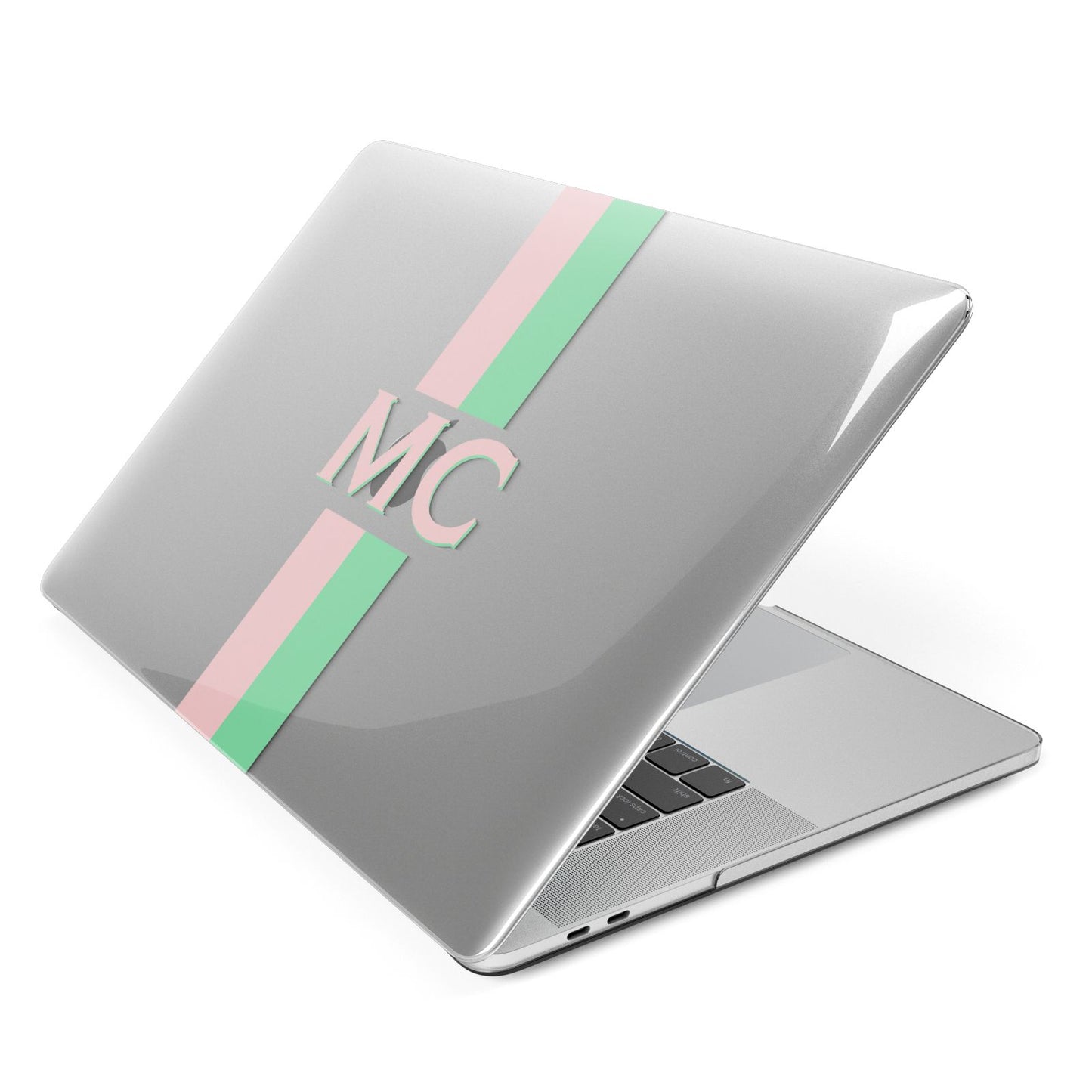 Personalised Transparent Striped Pink Green Apple MacBook Case Side View