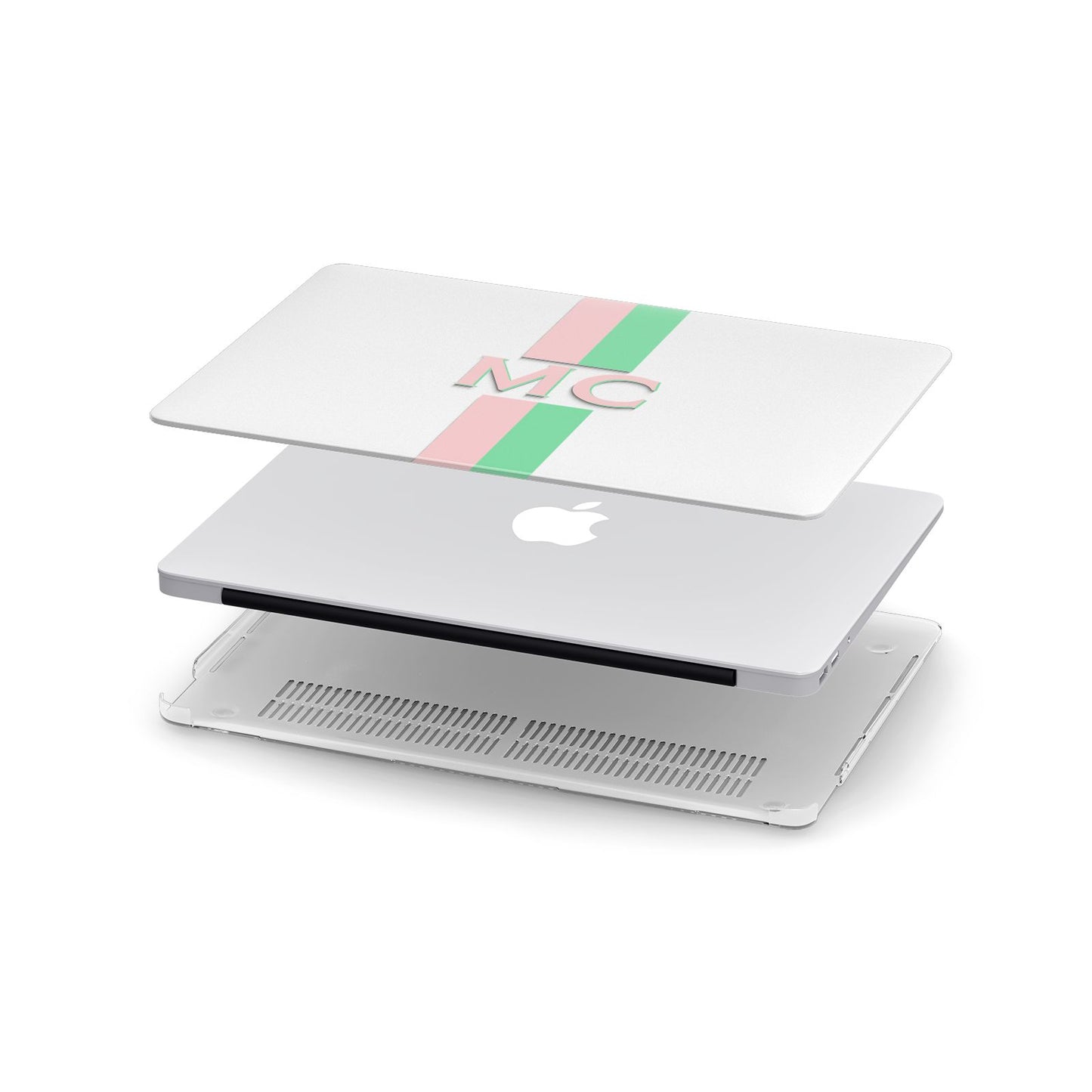 Personalised Transparent Striped Pink Green Apple MacBook Case in Detail