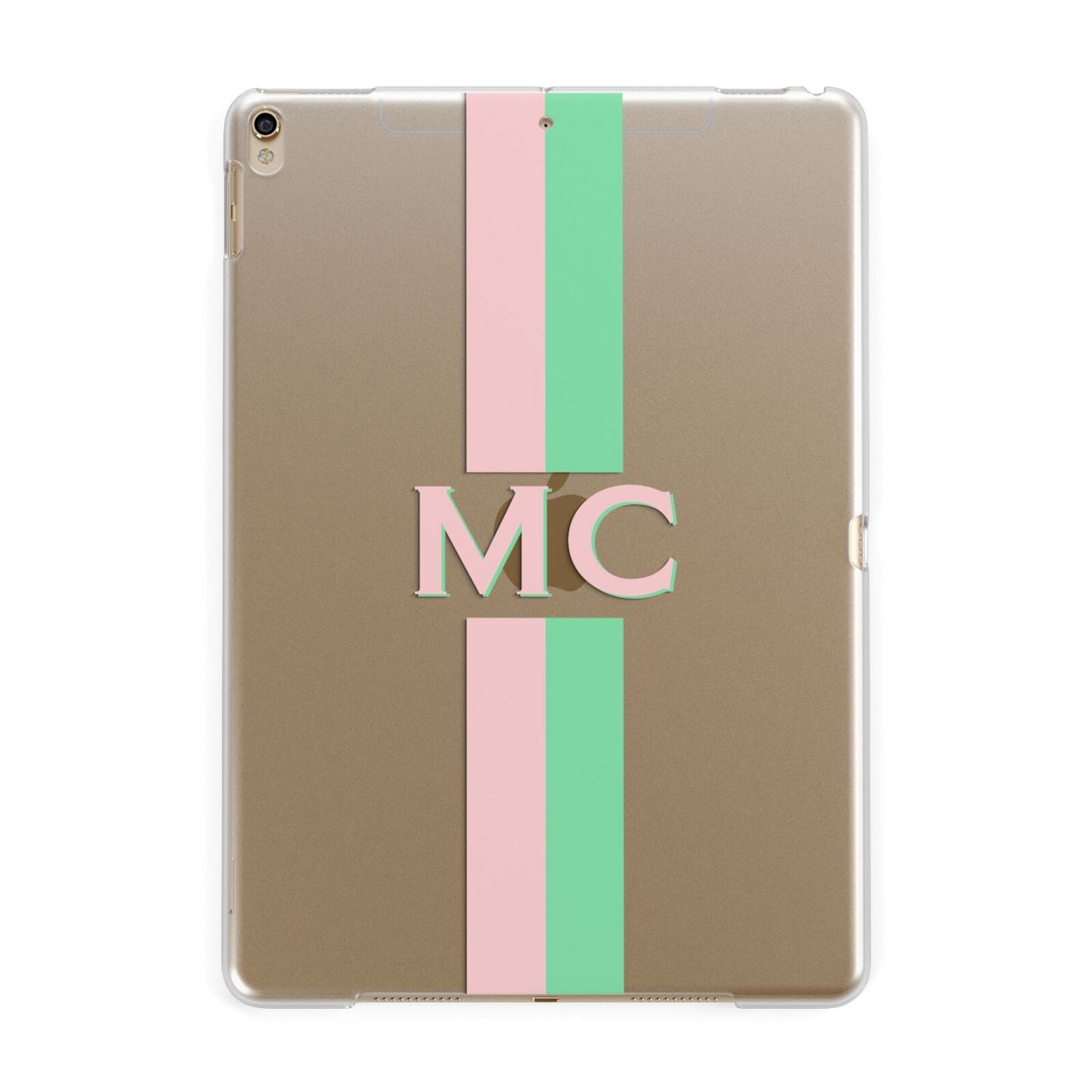 Personalised Transparent Striped Pink Green Apple iPad Gold Case