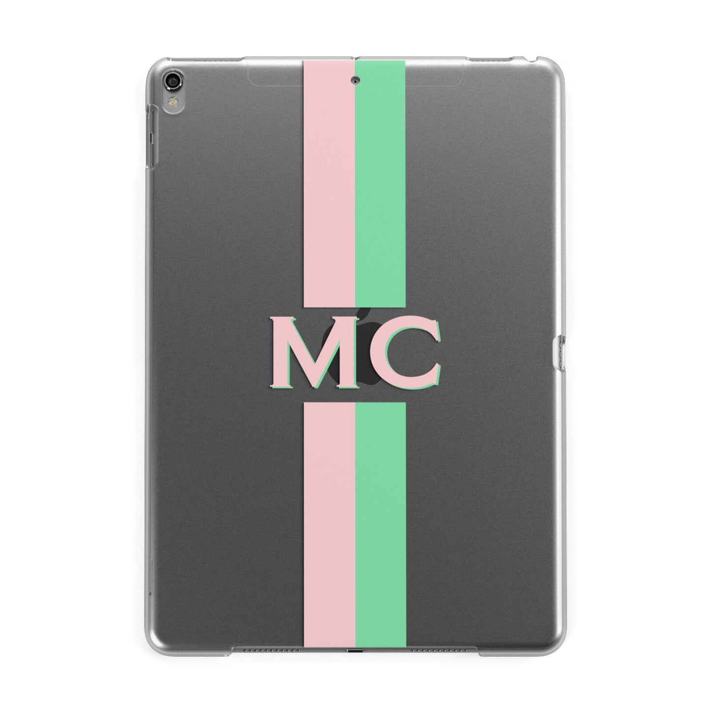 Personalised Transparent Striped Pink Green Apple iPad Grey Case
