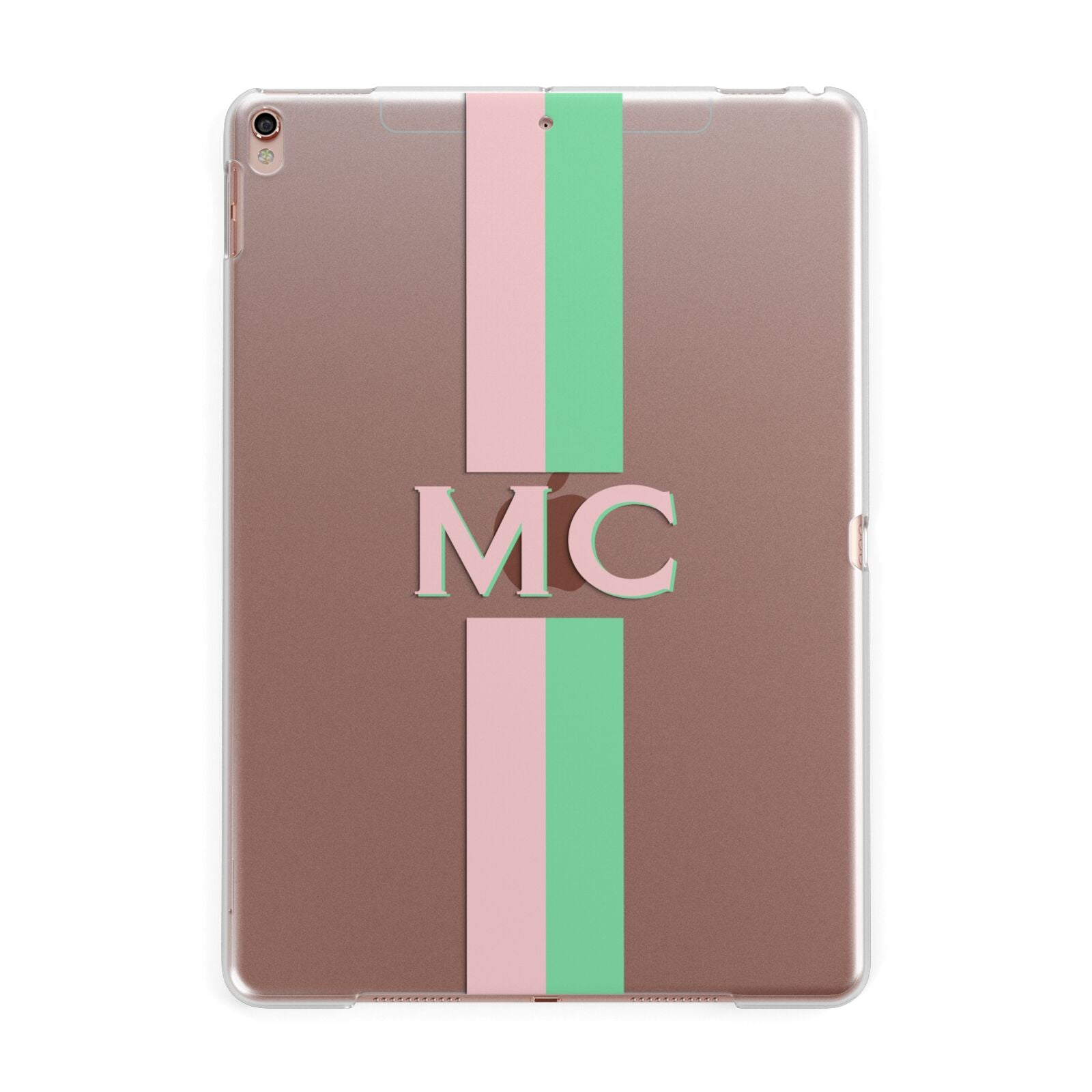 Personalised Transparent Striped Pink Green Apple iPad Rose Gold Case
