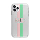 Personalised Transparent Striped Pink Green Apple iPhone 11 Pro Max in Silver with Bumper Case