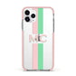 Personalised Transparent Striped Pink Green Apple iPhone 11 Pro in Silver with Pink Impact Case