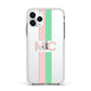 Personalised Transparent Striped Pink Green Apple iPhone 11 Pro in Silver with White Impact Case