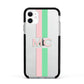 Personalised Transparent Striped Pink Green Apple iPhone 11 in White with Black Impact Case