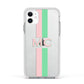 Personalised Transparent Striped Pink Green Apple iPhone 11 in White with White Impact Case