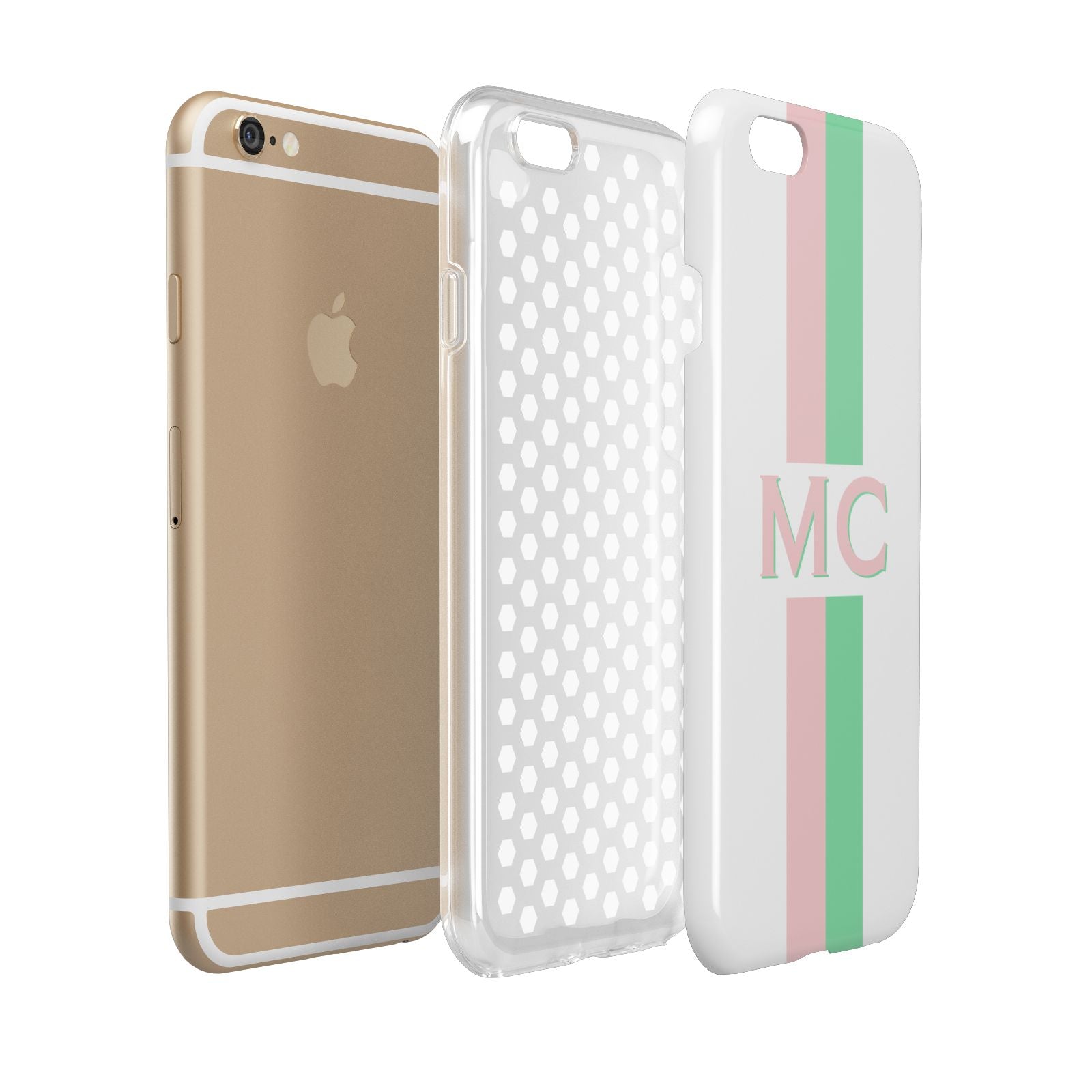 Personalised Transparent Striped Pink Green Apple iPhone 6 3D Tough Case Expanded view