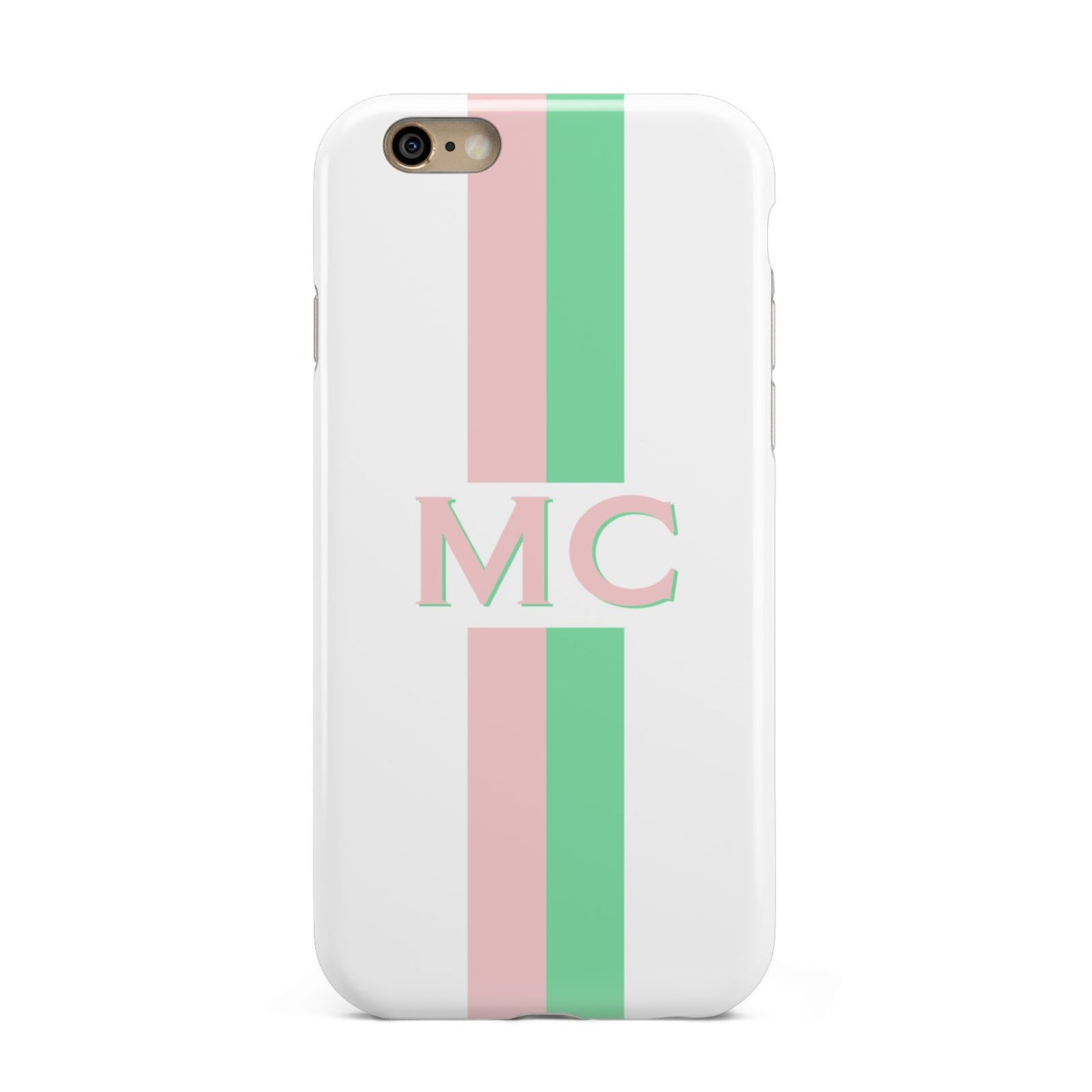 Personalised Transparent Striped Pink Green Apple iPhone 6 3D Tough Case