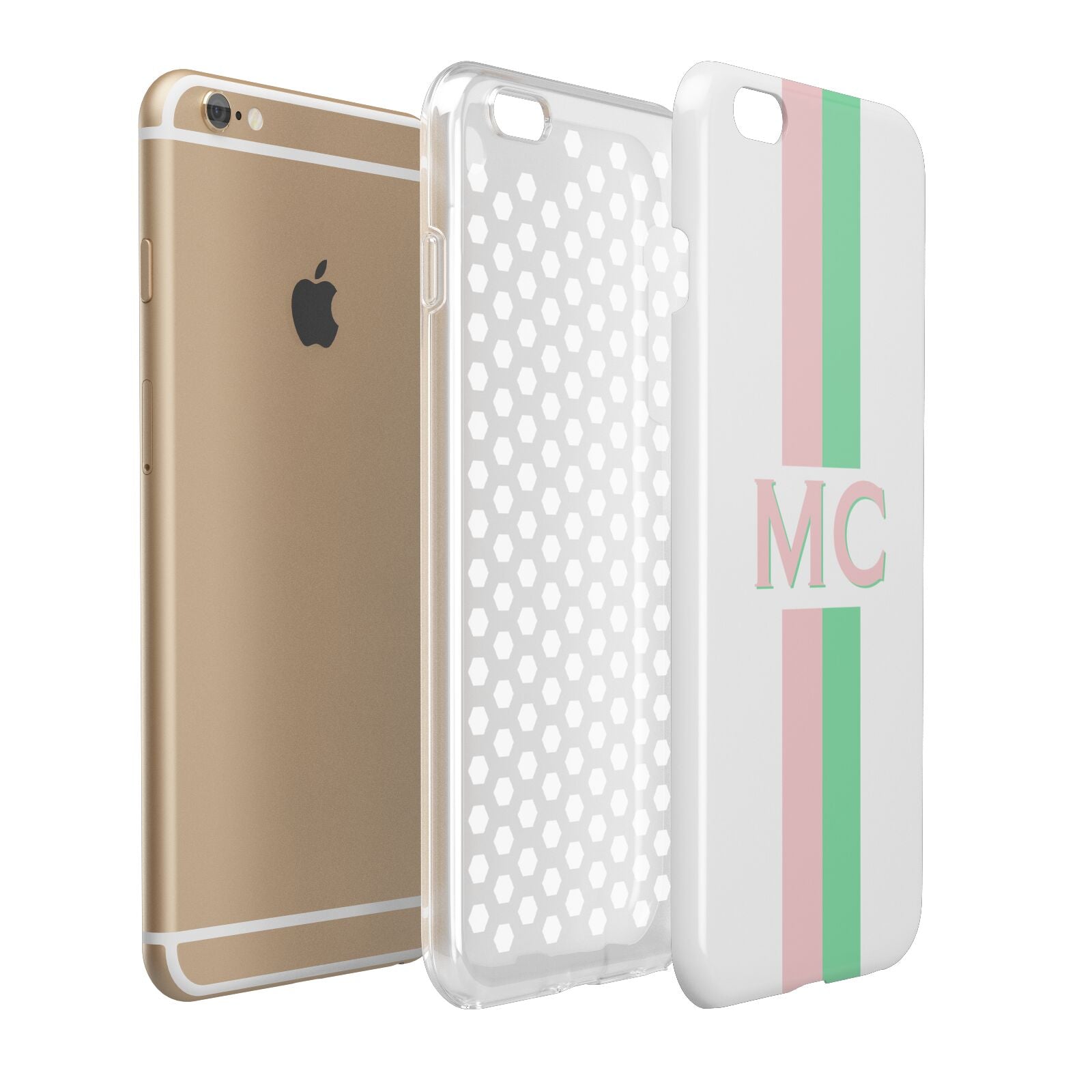 Personalised Transparent Striped Pink Green Apple iPhone 6 Plus 3D Tough Case Expand Detail Image