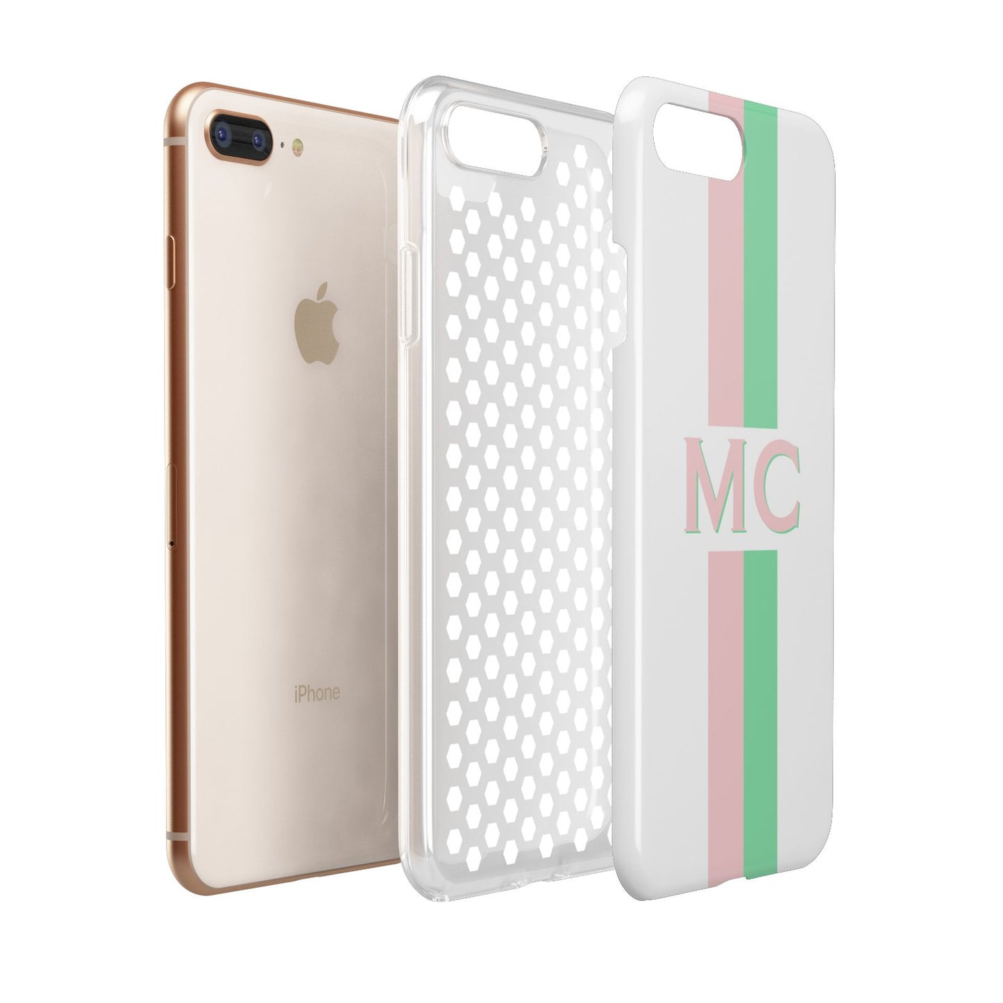 Personalised Transparent Striped Pink Green Apple iPhone 7 8 Plus 3D Tough Case Expanded View