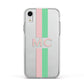 Personalised Transparent Striped Pink Green Apple iPhone XR Impact Case White Edge on Silver Phone