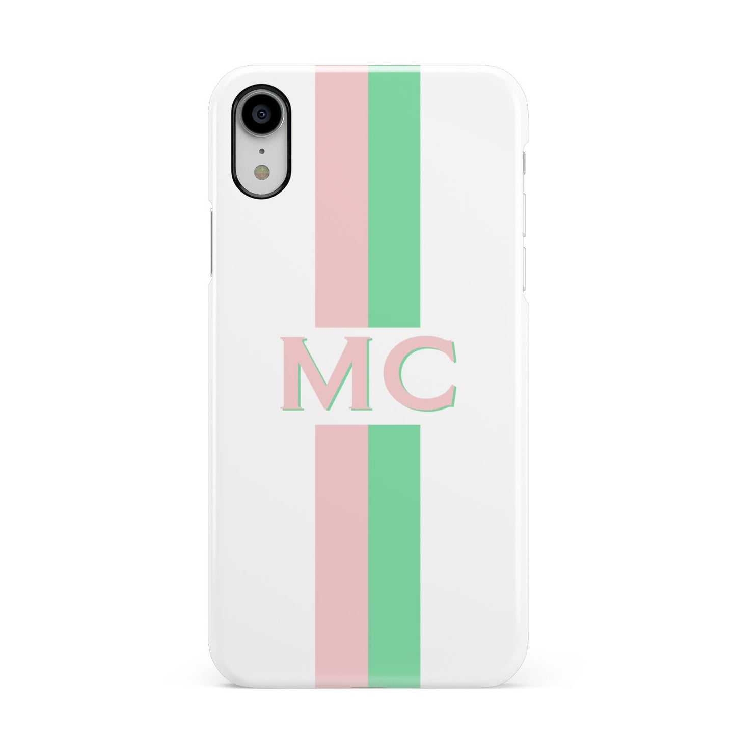 Personalised Transparent Striped Pink Green Apple iPhone XR White 3D Snap Case