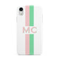 Personalised Transparent Striped Pink Green Apple iPhone XR White 3D Tough Case