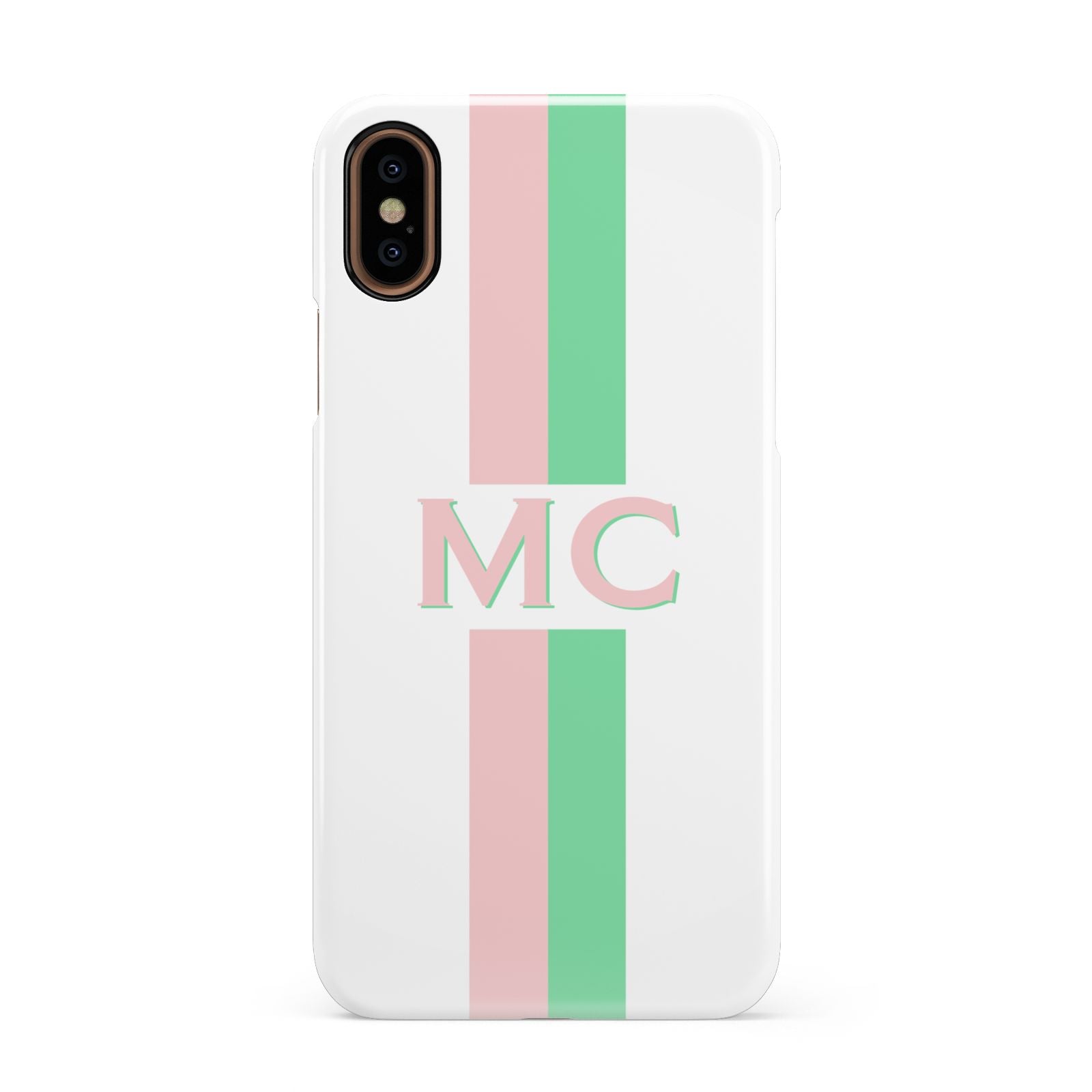 Personalised Transparent Striped Pink Green Apple iPhone XS 3D Snap Case