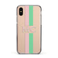 Personalised Transparent Striped Pink Green Apple iPhone Xs Impact Case Black Edge on Gold Phone
