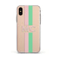 Personalised Transparent Striped Pink Green Apple iPhone Xs Impact Case White Edge on Gold Phone
