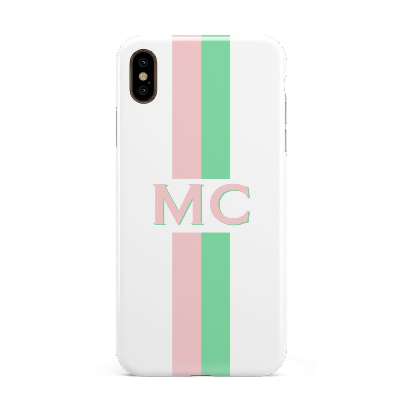 Personalised Transparent Striped Pink Green Apple iPhone Xs Max 3D Tough Case