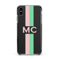 Personalised Transparent Striped Pink Green Apple iPhone Xs Max Impact Case Black Edge on Black Phone