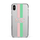 Personalised Transparent Striped Pink Green Apple iPhone Xs Max Impact Case Black Edge on Silver Phone