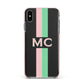 Personalised Transparent Striped Pink Green Apple iPhone Xs Max Impact Case Pink Edge on Black Phone